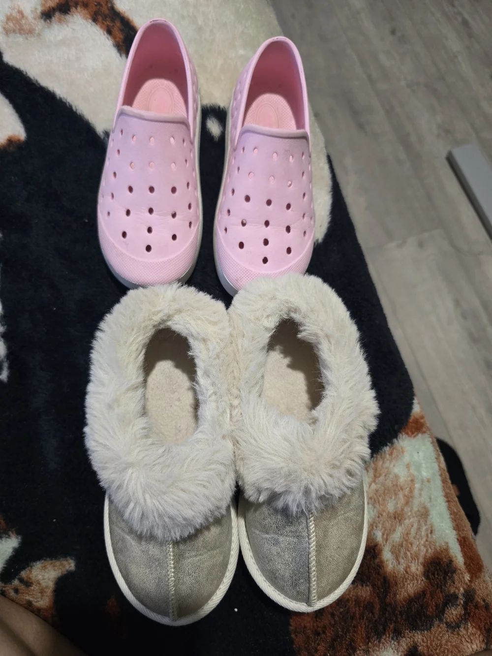 Kids Pink Slip-On Clog and Cream Faux-Fur Lined Slip-On Set